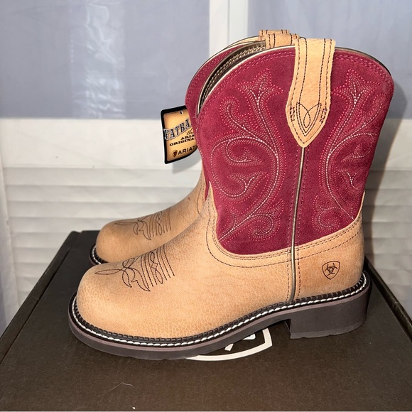 Ariat Fatbaby Heritage Copper Kettle/Burgundy Suede Western Cowgirl Boots 8.5 B - Picture 1 of 12